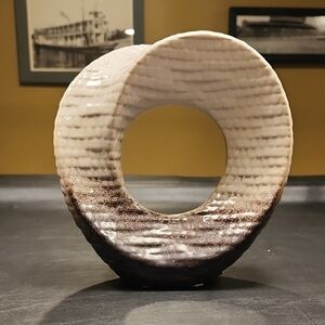 Modern Ceramic Sculpture in Cream and Brown